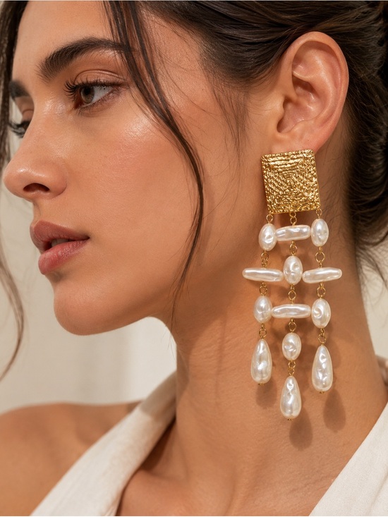 Anthropologie Jewelry - Gold and Pearl Drop Chandelier Earrings - Bridal Women Jewelry